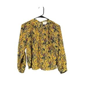 Madewell x Karen Walker Silk Floral Gennaker Top women M yellow tie neck button